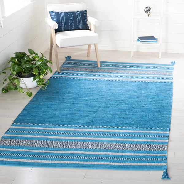 Montauk 215 Hand Woven 100% Cotton Rug Blue / Grey 100% Cotton MTK215M-5