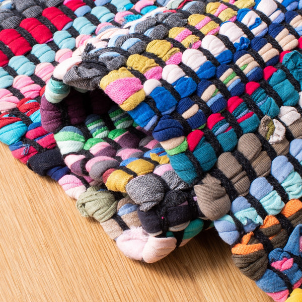 Montauk 251 Contemporary Flat Weave 100% Recycled Cotton Chindi Rug Black / Pink