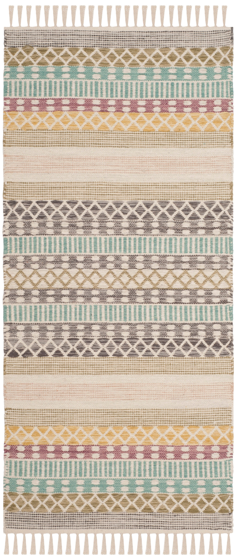 Montauk 393 Hand Woven Cotton Pile Rug in Turquoise, Multi 2ft-3in x 8ft