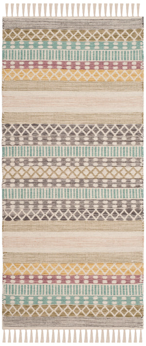 Montauk 393 Hand Woven Cotton Pile Rug in Turquoise, Multi 2ft-3in x 8ft