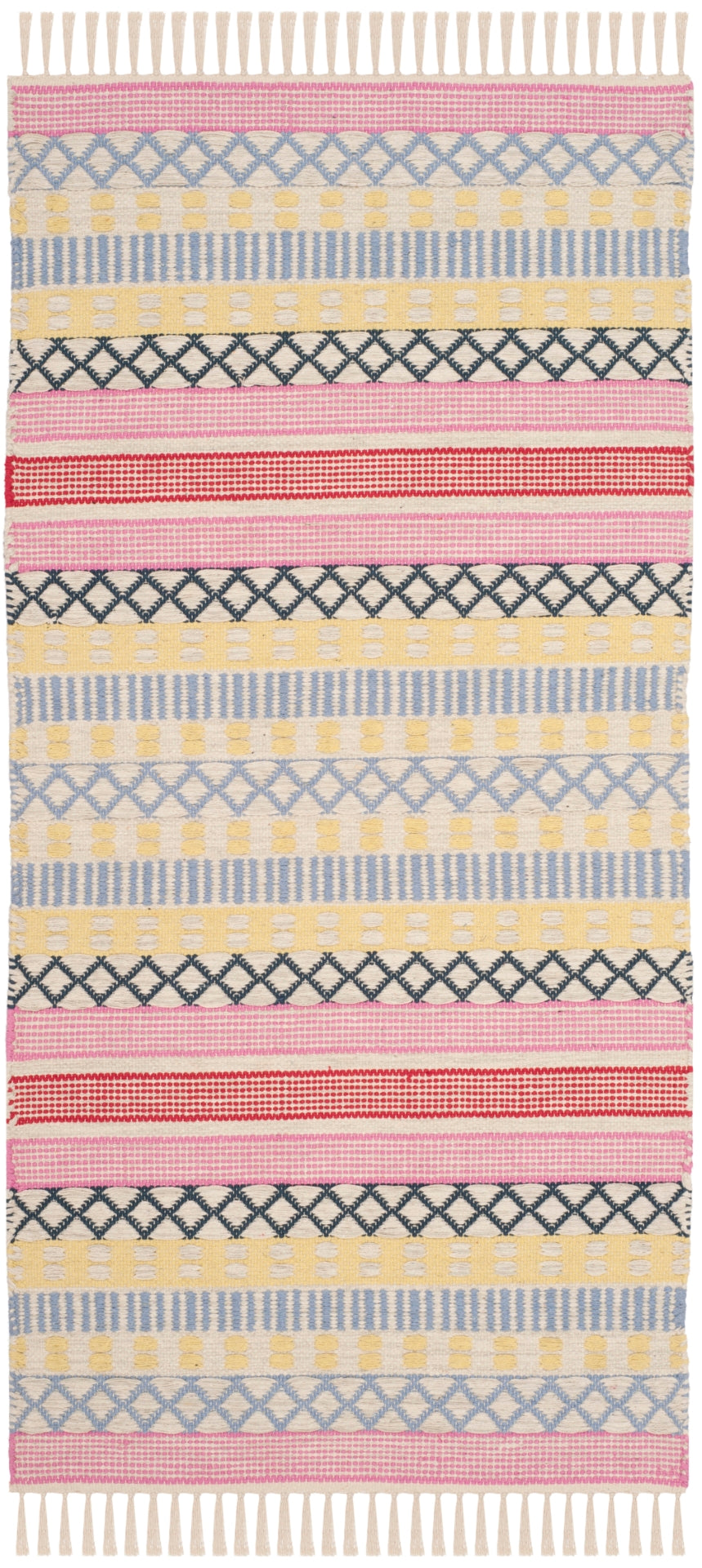 Montauk 393 Hand Woven Cotton Pile Rug in Turquoise, Multi 2ft-3in x 8ft