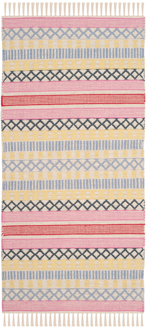Montauk 393 Hand Woven Cotton Pile Rug in Yellow, Multi 2ft-3in x 8ft