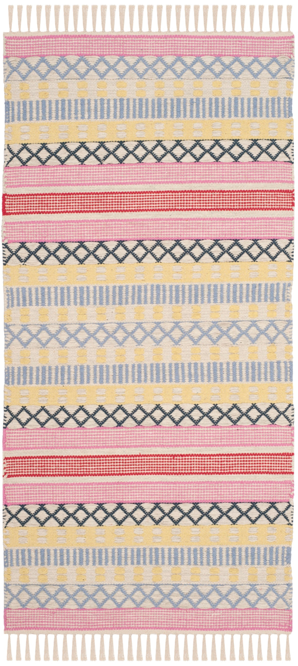 Montauk 393 Hand Woven Cotton Pile Rug in Yellow, Multi 2ft-3in x 8ft