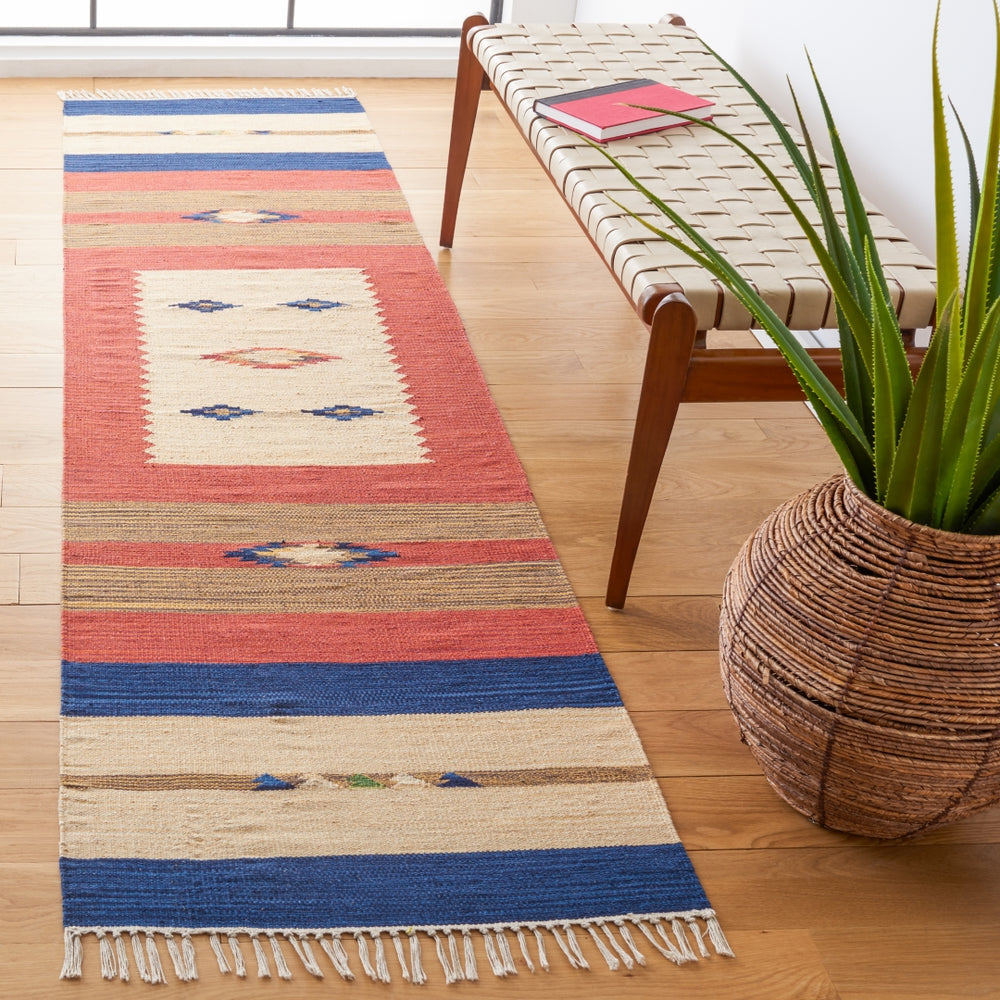 Montauk 552 Hand Weaved 100% Cotton Rug Blue / Red 100% COTTON MTK552A-29