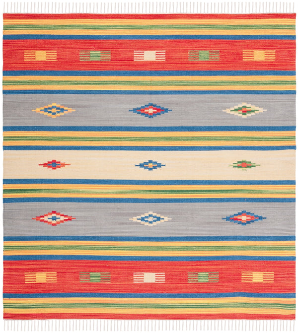 Montauk 555 Hand Weaved 100% Cotton Rug Blue / Red 100% COTTON MTK555M-6SQ