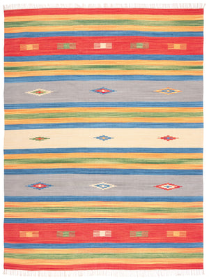 Montauk 555 Hand Weaved 100% Cotton Rug Blue / Red 100% COTTON MTK555M-8