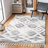 Moroccan Tassel Shag 661 Shag & Flokati Power Loomed Polypropylene Pile Rug Grey / Ivory