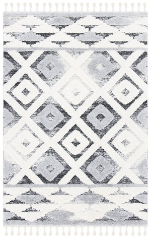 Moroccan Tassel Shag 661 Shag & Flokati Power Loomed Polypropylene Pile Rug Grey / Ivory