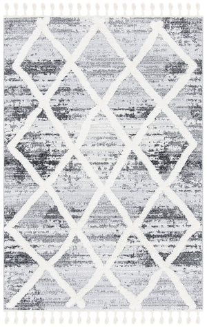 Moroccan Tassel Shag 674 Shag & Flokati Power Loomed Polypropylene Pile Rug Grey / Ivory