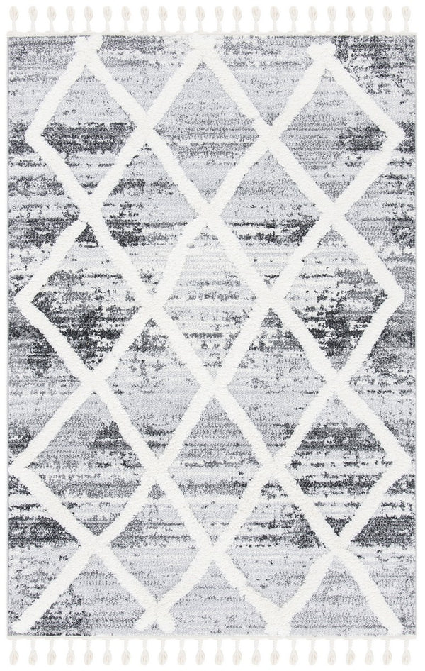 Moroccan Tassel Shag 674 Shag & Flokati Power Loomed Polypropylene Pile Rug Grey / Ivory