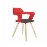 Yannick Armchair in Red with Polypropylene Legs in Natural Wood Grain Finish - Set of 4