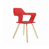 Yannick Armchair in Red with Polypropylene Legs in Natural Wood Grain Finish - Set of 4