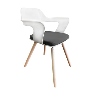 Yannick Armchair in White with Polypropylene Legs in Natural Wood Grain Finish - Set of 4