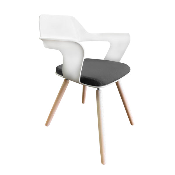 Yannick Armchair in White with Polypropylene Legs in Natural Wood Grain Finish - Set of 4