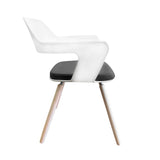 Yannick Armchair in White with Polypropylene Legs in Natural Wood Grain Finish - Set of 4