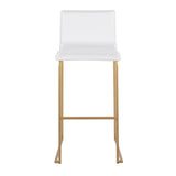 Mara Contemporary Barstool in Gold Steel and White Faux Leather by LumiSource - Set of 2