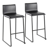 Mara Contemporary Barstool in Black Steel and Black Faux Leather by LumiSource - Set of 2