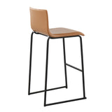 Mara Contemporary Barstool in Black Steel and Camel Faux Leather by LumiSource - Set of 2