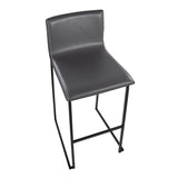 Mara Contemporary Barstool in Black Steel and Grey Faux Leather by LumiSource - Set of 2