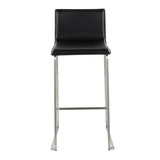 Mara Contemporary Barstool in Stainless Steel and Black Faux Leather by LumiSource - Set of 2