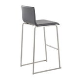 Mara Contemporary Barstool in Stainless Steel and Grey Faux Leather by LumiSource - Set of 2