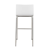 Mara Contemporary Barstool in Stainless Steel and White Faux Leather by LumiSource - Set of 2
