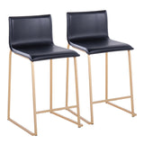 Mara 26" Contemporary Counter Stool in Gold Metal and Black Faux Leather by LumiSource - Set of 2