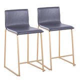 Mara 26" Contemporary Counter Stool in Gold Metal and Grey Faux Leather by LumiSource - Set of 2