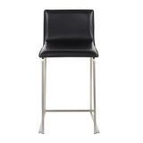 Mara 26" Contemporary Counter Stool in Brushed Stainless Steel, and Black Faux Leather by LumiSource - Set of 2