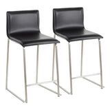 Mara 26" Contemporary Counter Stool in Brushed Stainless Steel, and Black Faux Leather by LumiSource - Set of 2