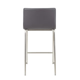 Mara 26" Contemporary Counter Stool in Brushed Stainless Steel, and Grey Faux Leather by LumiSource - Set of 2