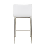 Mara 26" Contemporary Counter Stool in Brushed Stainless Steel, and White Faux Leather by LumiSource - Set of 2