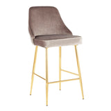 Marcel Contemporary/Glam Counter Stool in Gold Metal and Silver Velvet by LumiSource - Set of 2