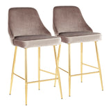 Marcel Contemporary/Glam Counter Stool in Gold Metal and Silver Velvet by LumiSource - Set of 2