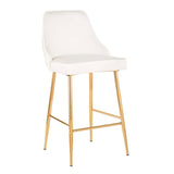 Marcel Contemporary/Glam Counter Stool in Gold Metal and White Velvet by LumiSource - Set of 2