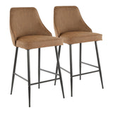 Marcel Contemporary Counter Stool in Black Metal and Brown Faux Leather by LumiSource - Set of 2