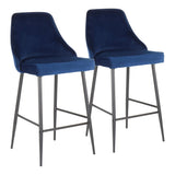 Marcel Contemporary Counter Stool in Black Metal and Navy Blue Velvet by LumiSource - Set of 2