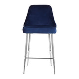 Marcel Contemporary Counter Stool in Chrome and Navy Blue Velvet by LumiSource - Set of 2