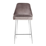 Marcel Contemporary Counter Stool in Chrome and Silver Velvet by LumiSource - Set of 2