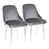 Marcel Contemporary Dining Chair with Chrome Frame and Blue Velvet Fabric by LumiSource - Set of 2
