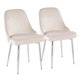 Marcel Contemporary Dining Chair with Chrome Frame and Cream Velvet Fabric by LumiSource - Set of 2