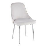 Marcel Contemporary Dining Chair with Chrome Frame and Stormy White Velvet Fabric by LumiSource - Set of 2
