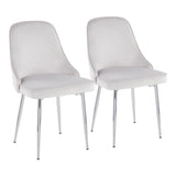 Marcel Contemporary Dining Chair with Chrome Frame and Stormy White Velvet Fabric by LumiSource - Set of 2