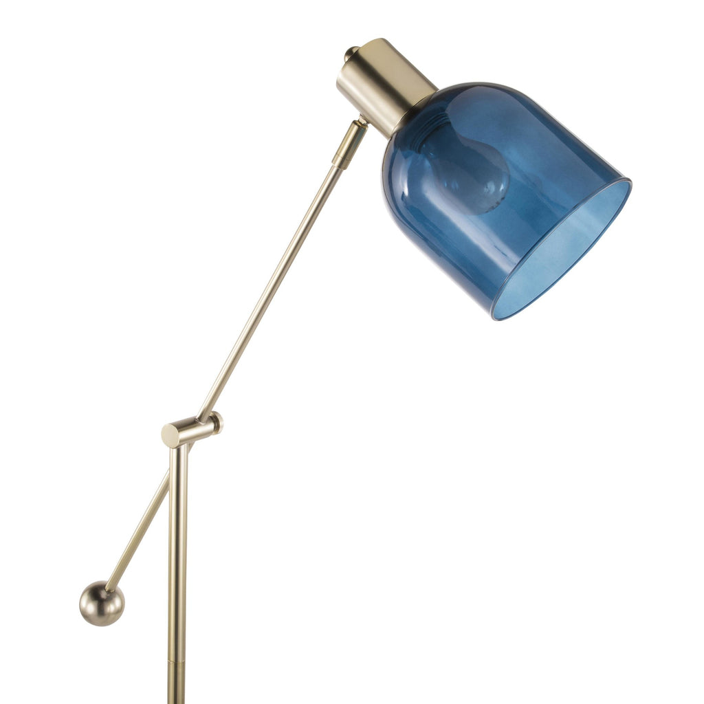 Marcel Contemporary Floor Lamp in White Marble, Gold Metal and Blue Glass by LumiSource