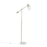 Marcel Contemporary/Glam Floor Lamp in White Marble and Gold Metal with Clear and Frosted Glass Shade by LumiSource