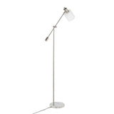 Marcel Contemporary/Glam Floor Lamp in White Marble and Nickel Metal with Clear and Frosted Glass Shade by LumiSource