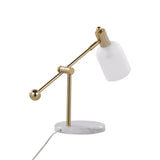 Marcel Contemporary Table Lamp in White Marble, Gold Metal and Frosted Glass by LumiSource
