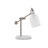 Marcel Contemporary Table Lamp in White Marble, Nickel Metal and Frosted Glass by LumiSource