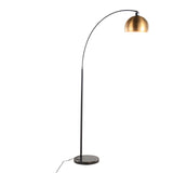 March Contemporary Floor Lamp in Black Marble and Black Metal with Antique Brass Metal Shade by LumiSource