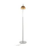March Contemporary Floor Lamp in White Marble and Nickel with Antique Brass Metal Shade by LumiSource